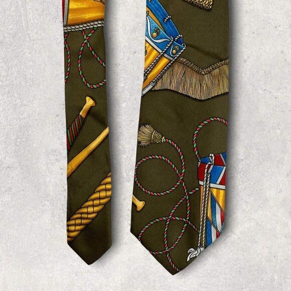 Hermes Paris Silk Necktie Red Equestrian Royal France Crest Emblem Designer - Picture 1 of 11